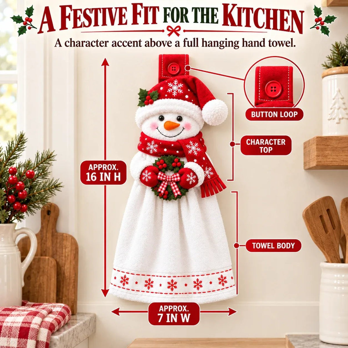 🔥 Last Day 49% OFF - 🎄Christmas Hanging Hand Towel | Button-On Loop Keeps It Within Reach⛄️