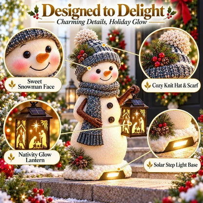 ⛄ Snowman Nativity GlowTM – Solar Christmas Step Light with Holy Family Projection