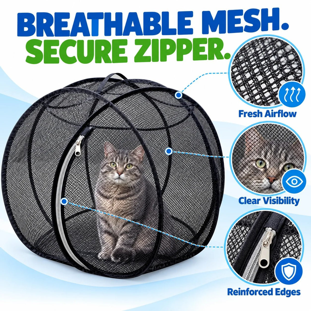 🐱🌿 FreshAir Cat HavenTM – Pop-Up Mesh Playpen