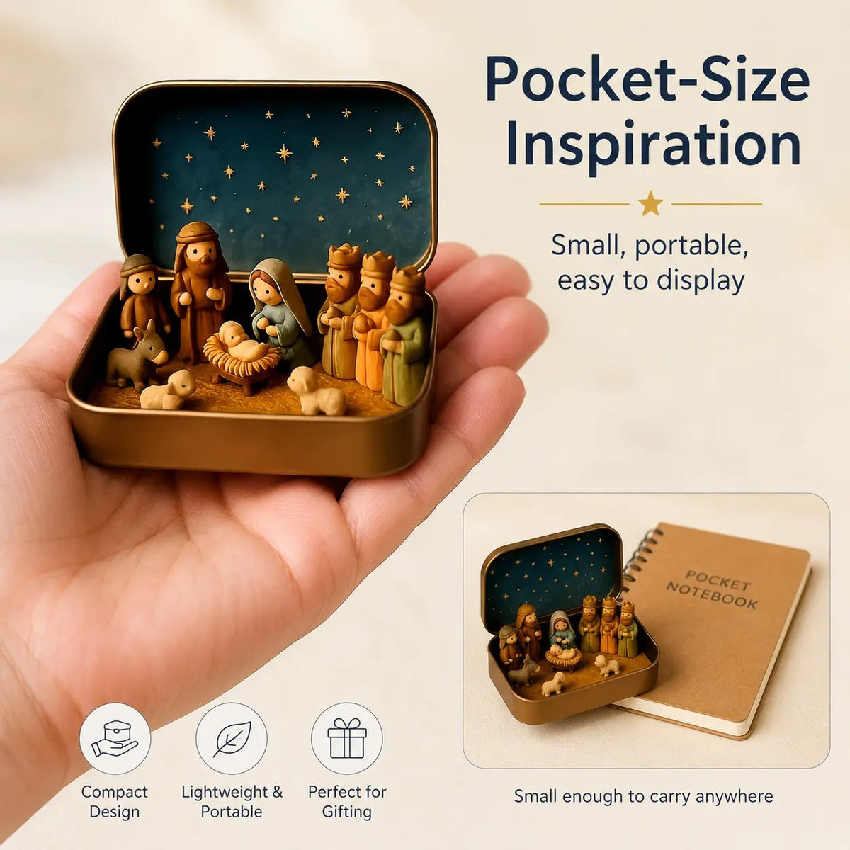 (🎁Last Day 49% OFF)✝️Mini Nativity Scene Keepsake Tin — Pocket-Sized Christmas Holy Family Set