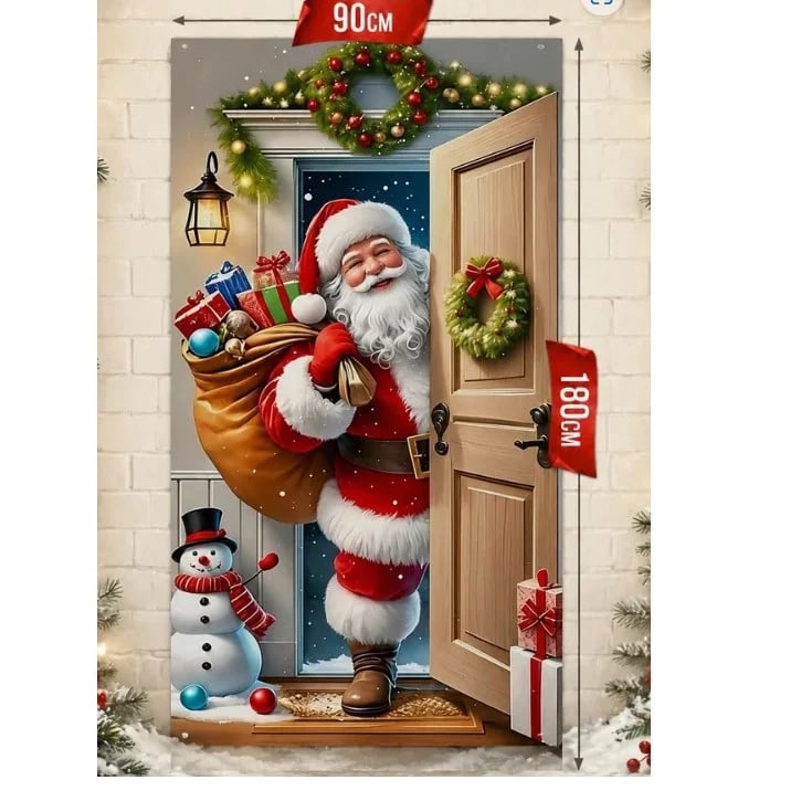 Christmas Santa Door Cover – Elastic Reusable Holiday Door Decoration
