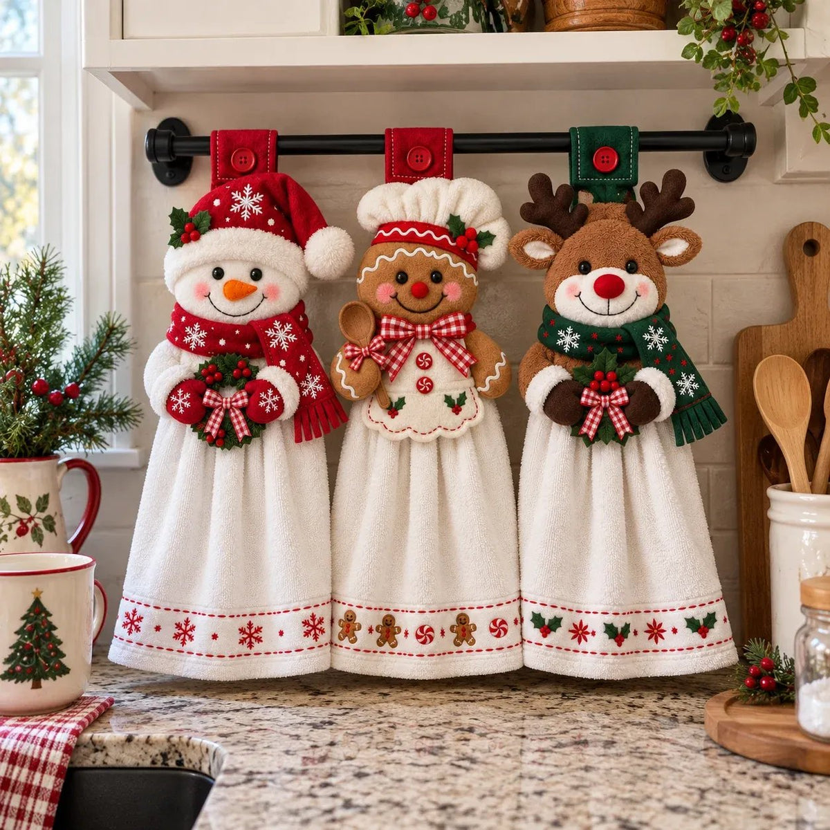 🔥 Last Day 49% OFF - 🎄Christmas Hanging Hand Towel | Button-On Loop Keeps It Within Reach⛄️