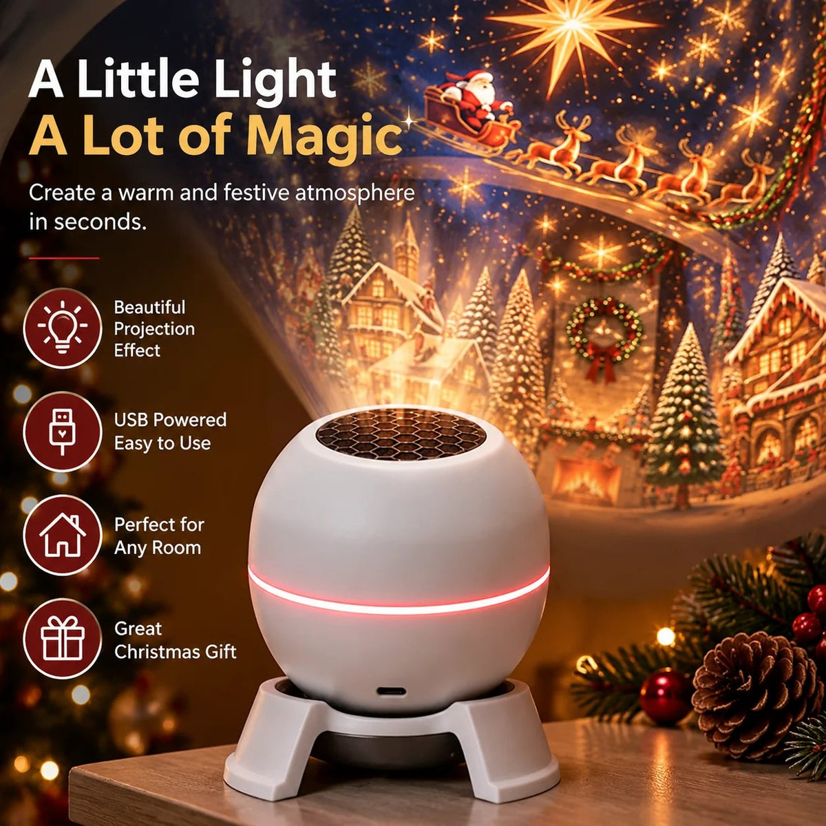 🎁Last Day 49% OFF - 💡🎅 Turn Any Room Into a Christmas Wonderland – Holiday Projection Night Light🎄