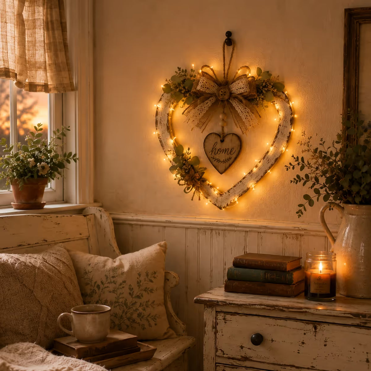 🎁Last Day 49% OFF - 🏡Rustic Farmhouse Heart Wall Decor with "Home" Sign🤎