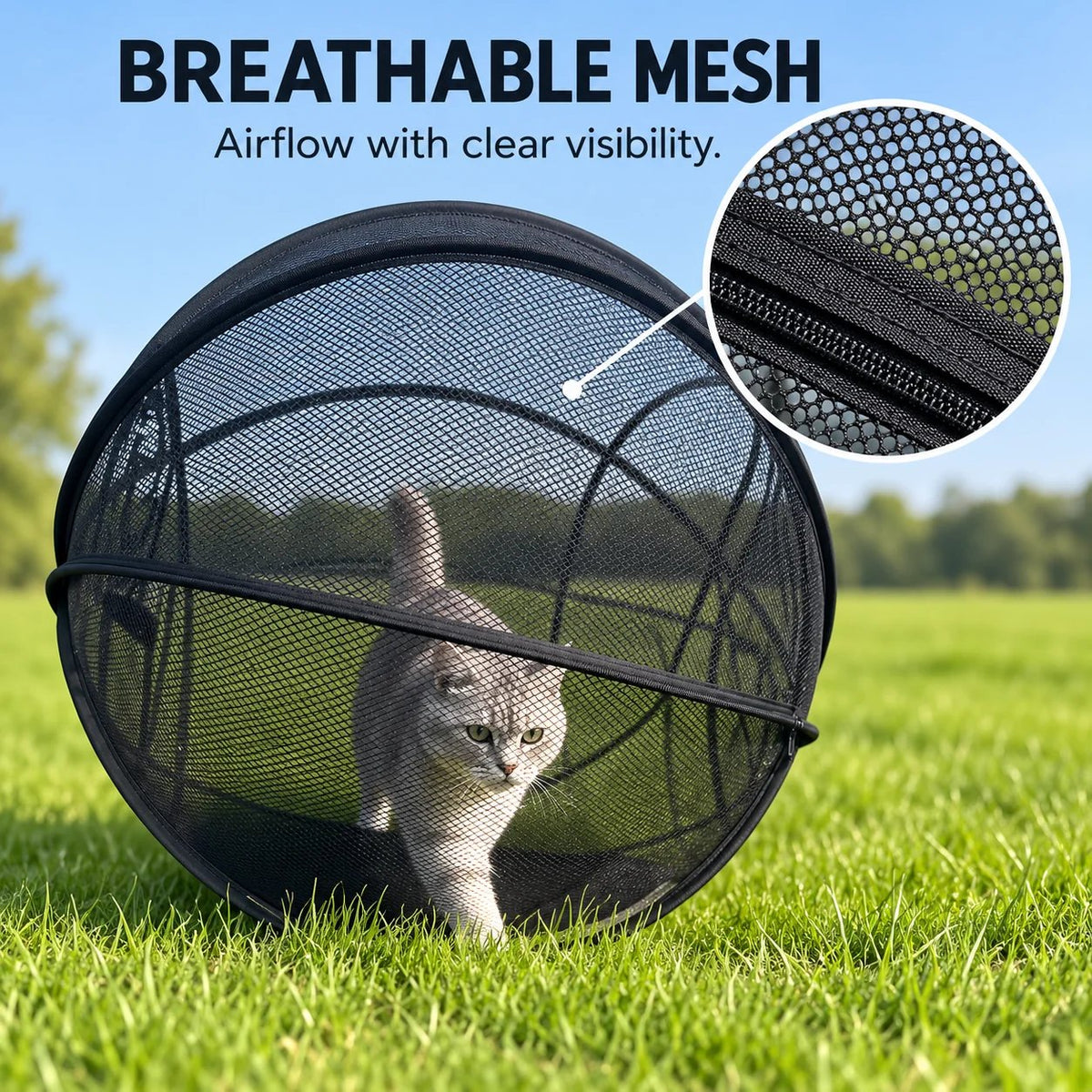 🐱🌿 FreshAir Cat HavenTM – Pop-Up Mesh Playpen