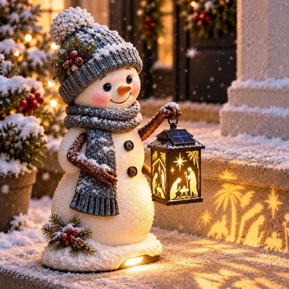 ⛄ Snowman Nativity GlowTM – Solar Christmas Step Light with Holy Family Projection