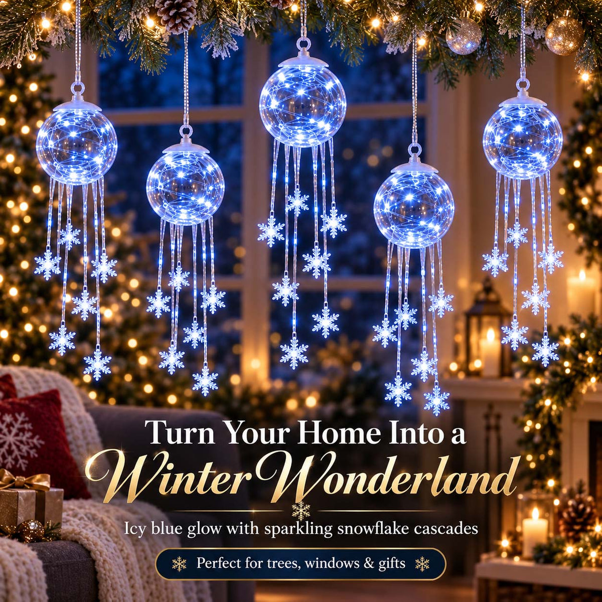 Winter Magic Snowflake Waterfall – Hanging LED Christmas Decorations❄️
