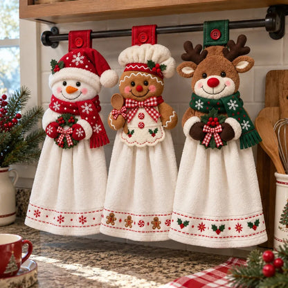 🔥 Last Day 49% OFF - 🎄Christmas Hanging Hand Towel | Button-On Loop Keeps It Within Reach⛄️