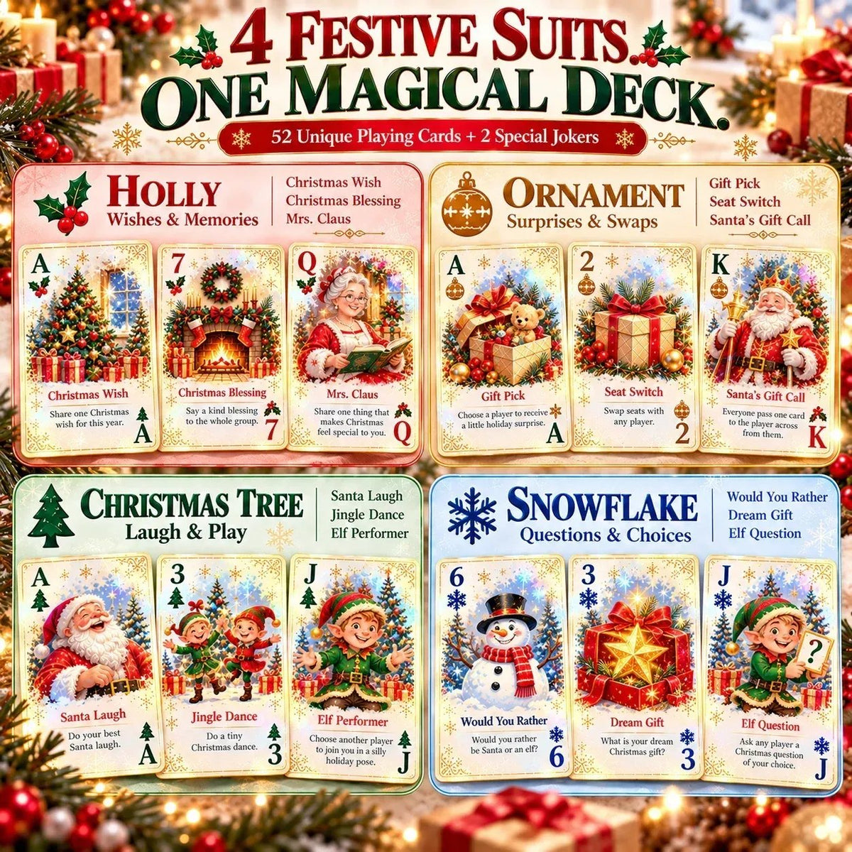 🎁Last Day 49% OFF - 🃏🎅 Christmas Holiday Cheer Playing Cards - Make Your Christmas Game Night More Fun!