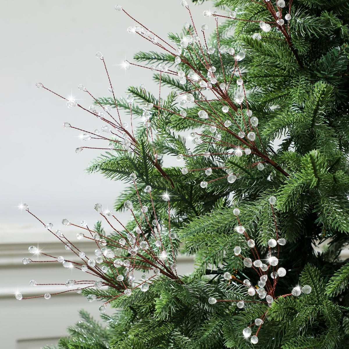 🎄8 Pcs Acrylic Crystal Christmas Tree Picks, 11.8 Inch with Bead Drop