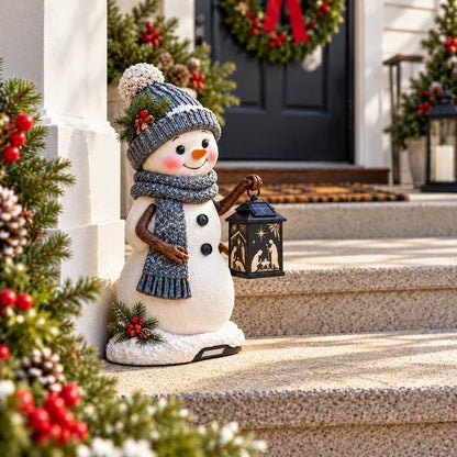⛄ Snowman Nativity GlowTM – Solar Christmas Step Light with Holy Family Projection