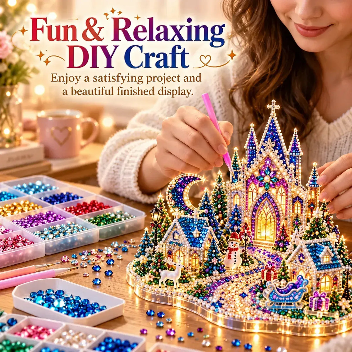 DIY Crystal Art Kit with LED Lighting – Sparkling Miniature Scenes to Create Yourself