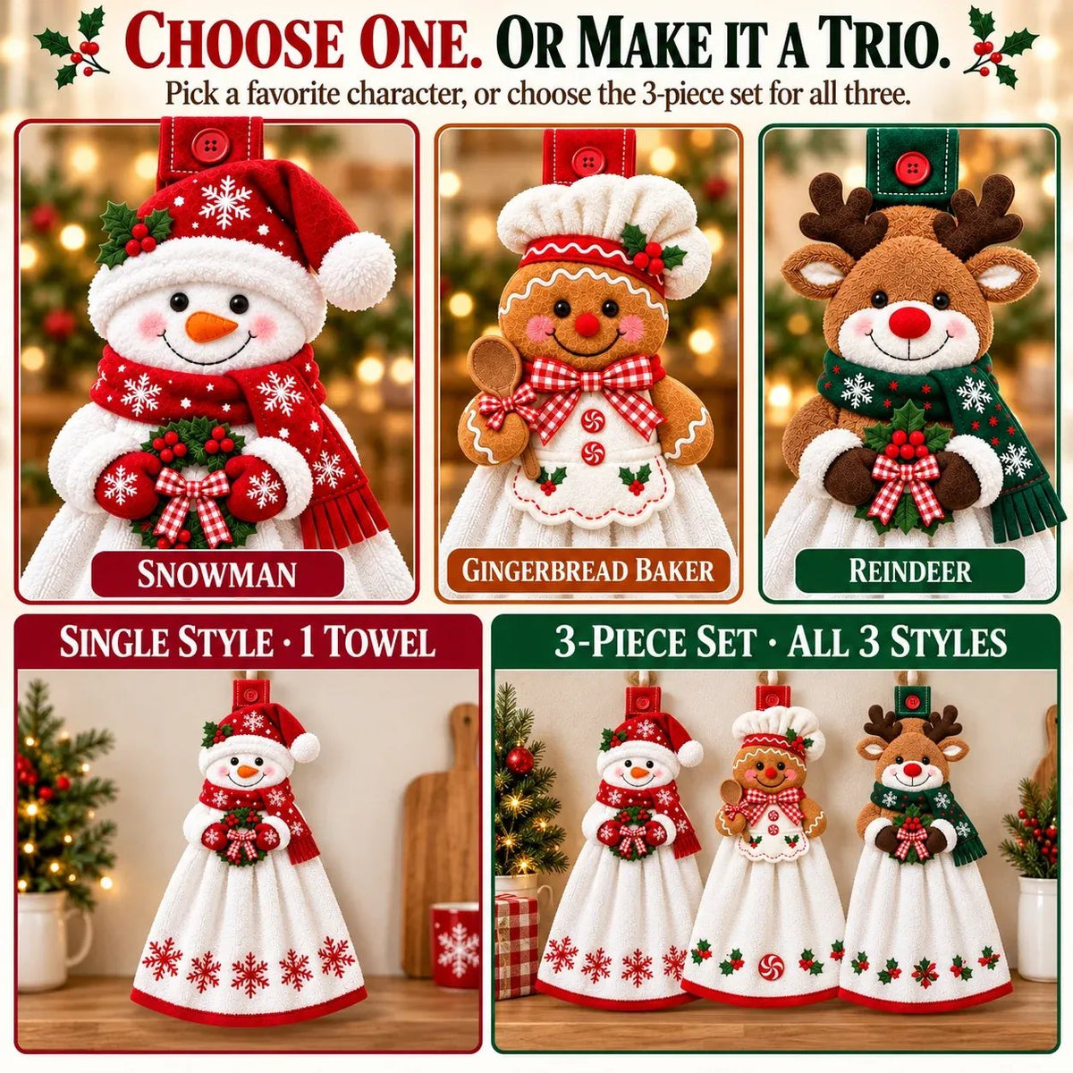 🔥 Last Day 49% OFF - 🎄Christmas Hanging Hand Towel | Button-On Loop Keeps It Within Reach⛄️